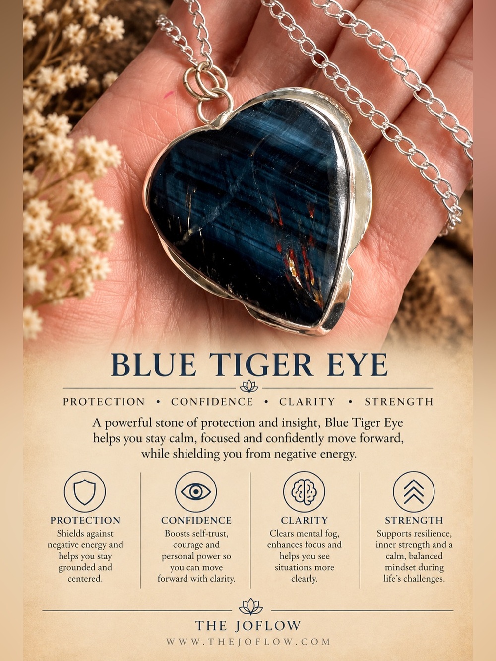 925 HAWKS EYE Blue Tigers Eye Heart Pendant Necklace